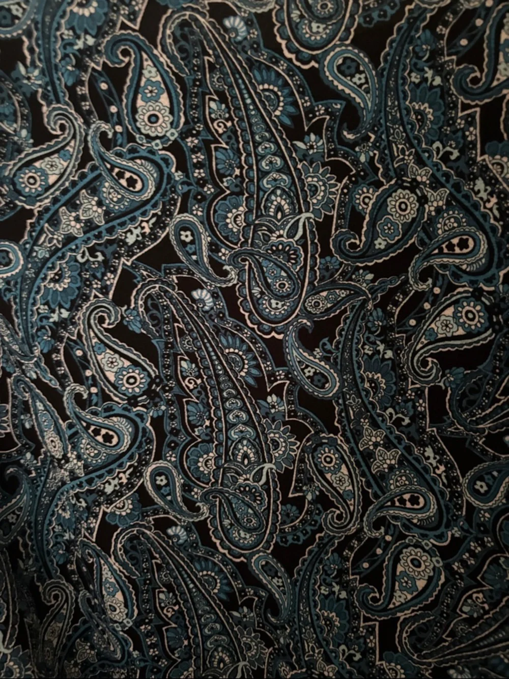 Michael Kors Teal and Navy Paisley Puff-Sleeve Top